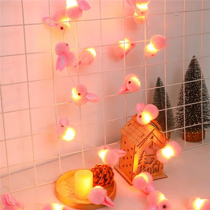2m 20 LED Cute Rabbit String Lights Cotton Fairy Lights Battery Operated - Warm White Light