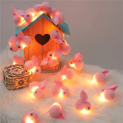 2m 20 LED Cute Rabbit String Lights Cotton Fairy Lights Battery Operated - Warm White Light