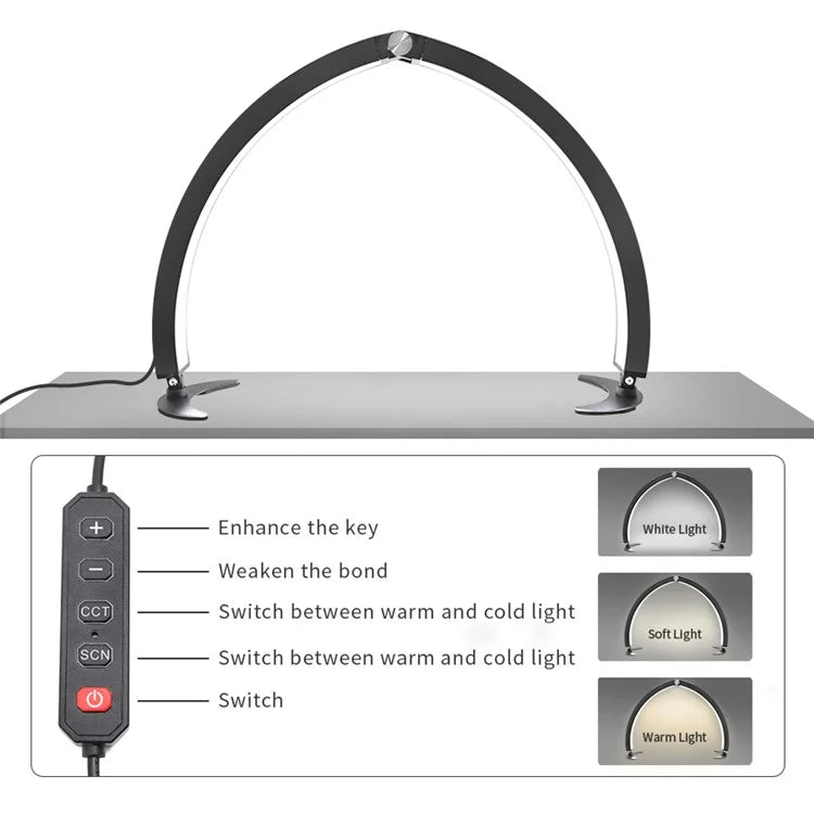HD-M10X Half-Moon Foldable Nail Desk Lamp 40W 3200-6500K Adjustable LED Light