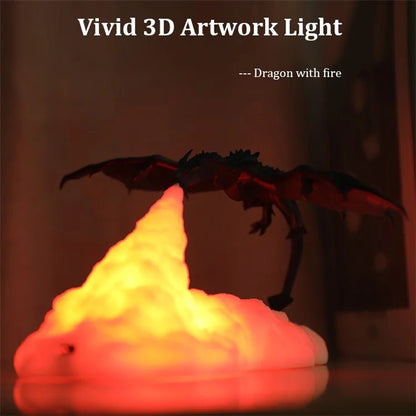 BDL2001-2002 Creative 3D Printing Lamp Dragon Design Night Light Home Decor