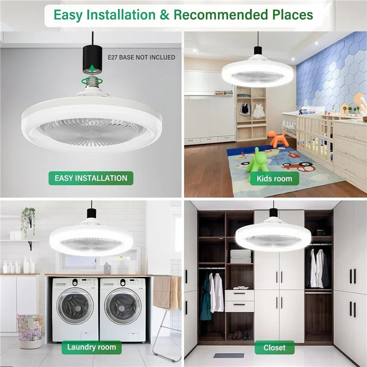 LED Fan Light E27 Bulb Holder Rotatable Mini Ceiling Fan Light with Remote Control