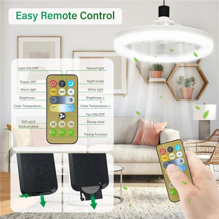 LED Fan Light E27 Bulb Holder Rotatable Mini Ceiling Fan Light with Remote Control