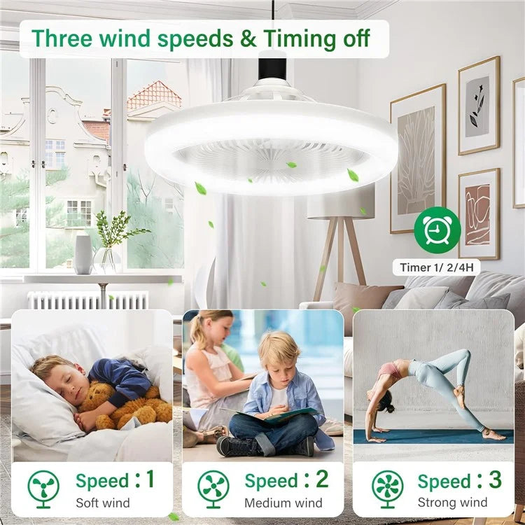 LED Fan Light E27 Bulb Holder Rotatable Mini Ceiling Fan Light with Remote Control