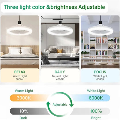 LED Fan Light E27 Bulb Holder Rotatable Mini Ceiling Fan Light with Remote Control