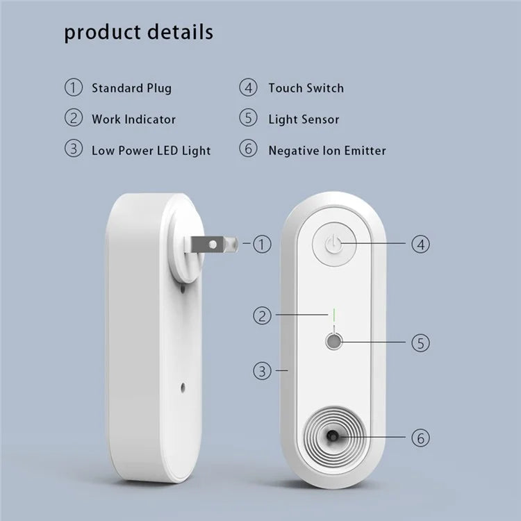 SP-15WJH Negative Ion Generator Touch Control Air Purifying Smart LED Night Light