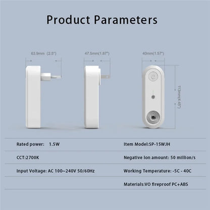 SP-15WJH Negative Ion Generator Touch Control Air Purifying Smart LED Night Light