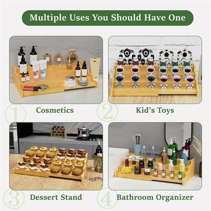 3-Tier Spice Organizer Rack Natural Bamboo Expandable Kitchen Storage Shelf