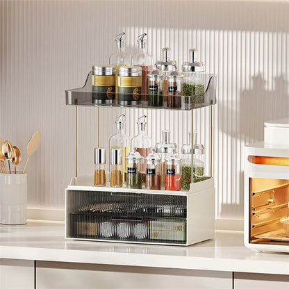 3476 Makeup Storage Skincare Organizer Double Layer Counter Shelf with Two Drawers