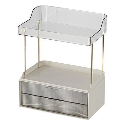 3476 Makeup Storage Skincare Organizer Double Layer Counter Shelf with Two Drawers
