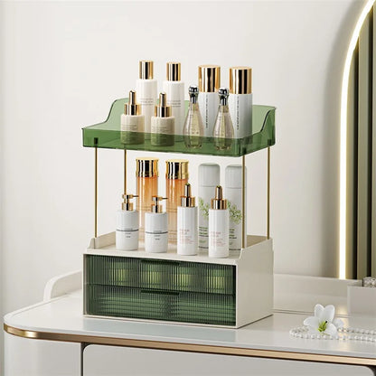3476 Makeup Storage Skincare Organizer Double Layer Counter Shelf with Two Drawers