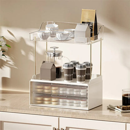 3476 Makeup Storage Skincare Organizer Double Layer Counter Shelf with Two Drawers