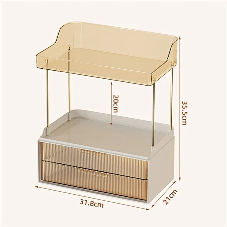 3476 Makeup Storage Skincare Organizer Double Layer Counter Shelf with Two Drawers