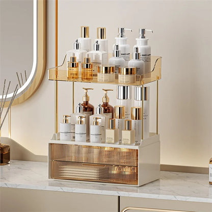 3476 Makeup Storage Skincare Organizer Double Layer Counter Shelf with Two Drawers