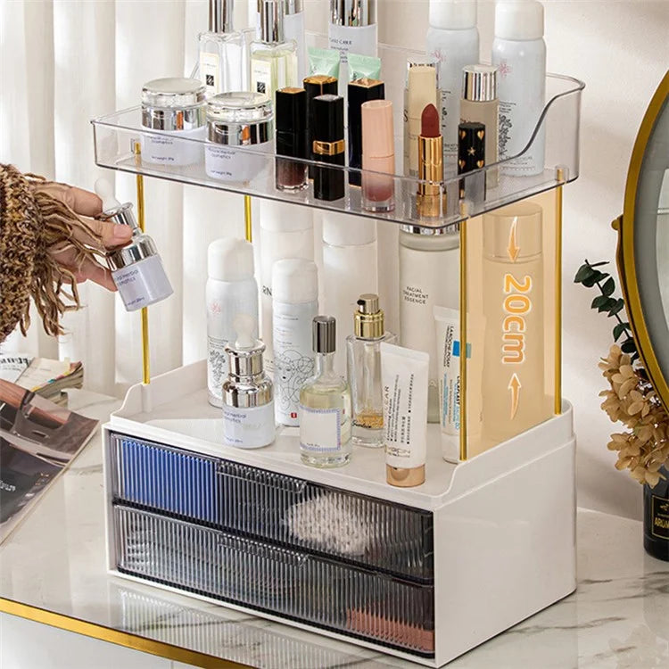 3476 Makeup Storage Skincare Organizer Double Layer Counter Shelf with Two Drawers