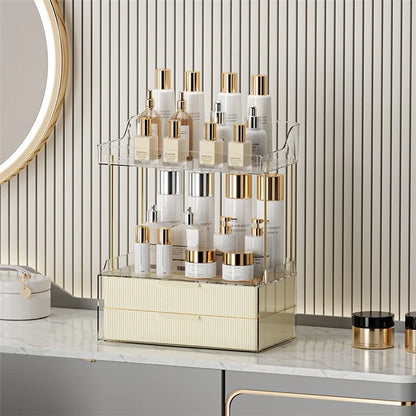 3476 Makeup Storage Skincare Organizer Double Layer Counter Shelf with Two Drawers