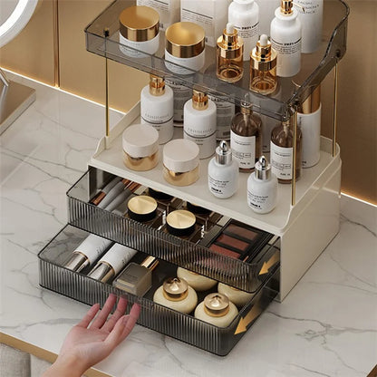 3476 Makeup Storage Skincare Organizer Double Layer Counter Shelf with Two Drawers