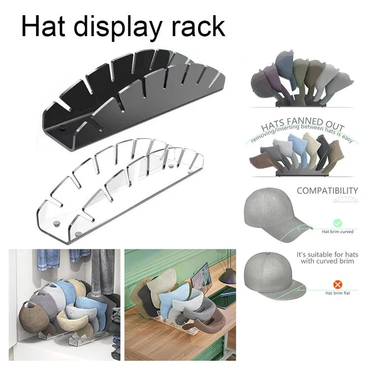 7-Holes Fan Shape Baseball Cap Storage Rack Plastic Hat Holder for Closet Organization