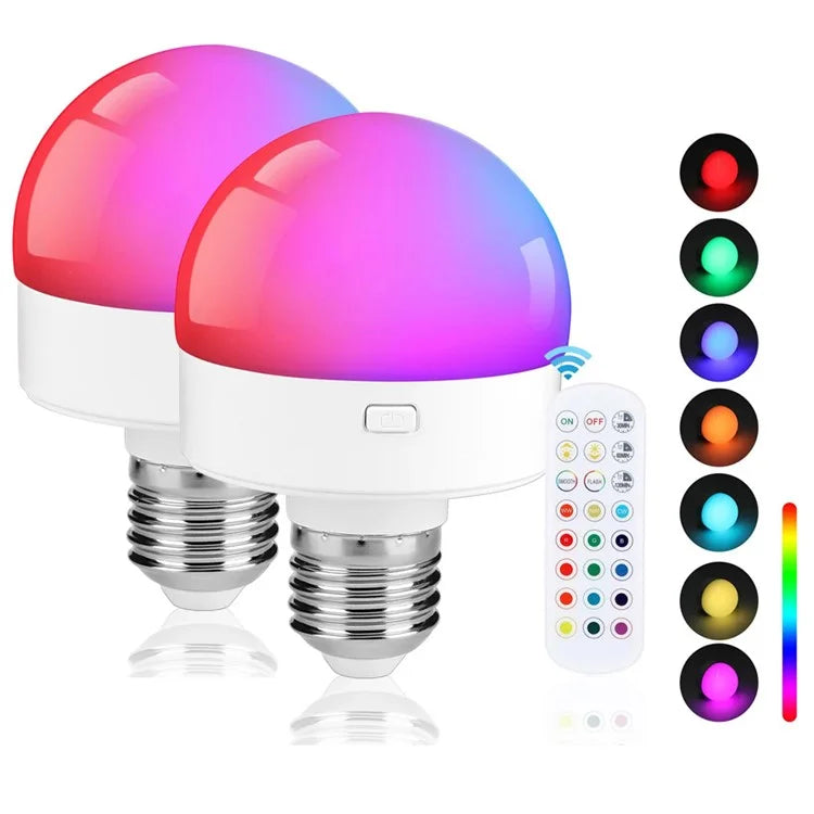 2Pcs E27 Rechargeable Light Bulb RGB Light Timing Table Lamp with Remote Control