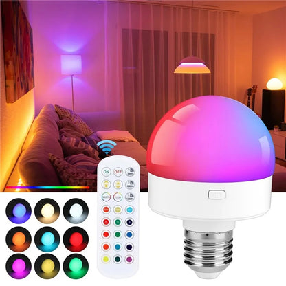 2Pcs E27 Rechargeable Light Bulb RGB Light Timing Table Lamp with Remote Control