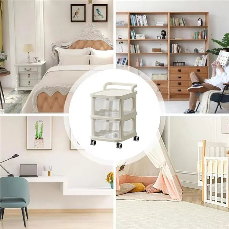 2 Layers Transparent PP Pull Out Drawer Storage Cart Sundries Rack with Wheels