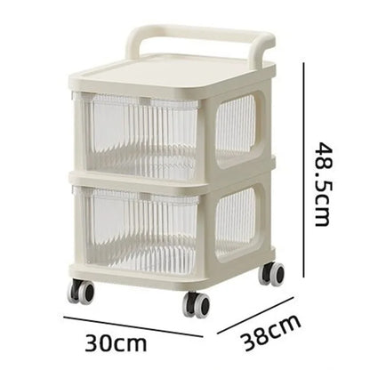 2 Layers Transparent PP Pull Out Drawer Storage Cart Sundries Rack with Wheels