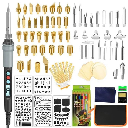 110Pcs / Set 90W Wood Burner Kit LCD Digital Display Welding Electric Iron Soldering Tip