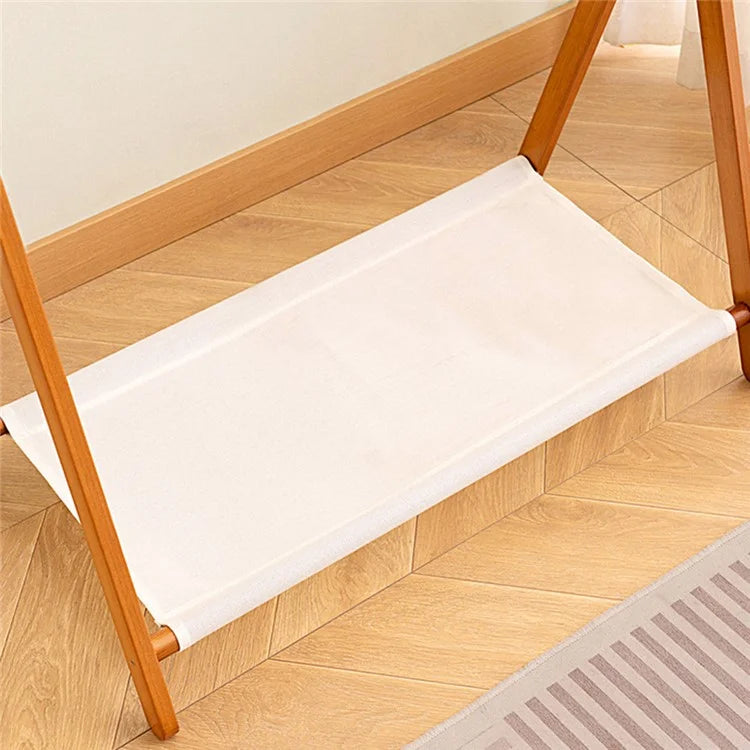 2550ZDYMJ Double Rod Bedroom Clothing Hanger Rack Bamboo Foldable Storage Shelf, High Style / 80cm Width
