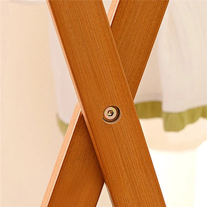 2550ZDYMJ Double Rod Bedroom Clothing Hanger Rack Bamboo Foldable Storage Shelf, High Style / 50cm Width