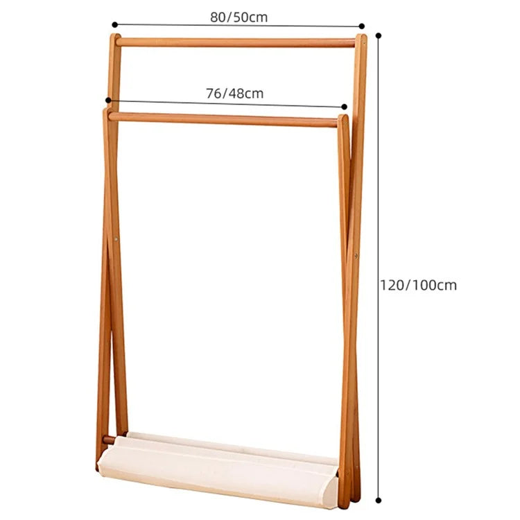 2550ZDYMJ Double Rod Bedroom Clothing Hanger Rack Bamboo Foldable Storage Shelf, High Style / 50cm Width