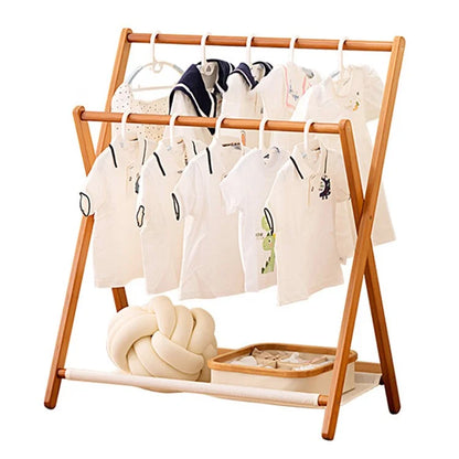 2550ZDYMJ Double Rod Bedroom Clothing Hanger Rack Bamboo Foldable Storage Shelf, Low Style / 80cm Width
