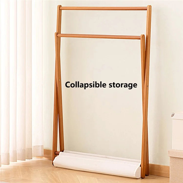 2550ZDYMJ Double Rod Bedroom Clothing Hanger Rack Bamboo Foldable Storage Shelf, Low Style / 80cm Width