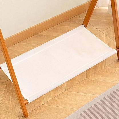 2550ZDYMJ Double Rod Bedroom Clothing Hanger Rack Bamboo Foldable Storage Shelf, Low Style / 50cm Width