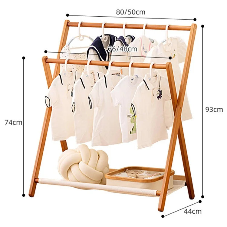 2550ZDYMJ Double Rod Bedroom Clothing Hanger Rack Bamboo Foldable Storage Shelf, Low Style / 50cm Width
