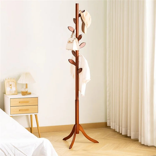 704SYYMJ Modern Leaves Design Freestanding Bamboo Coat Rack Bag Hat Hanger Stand