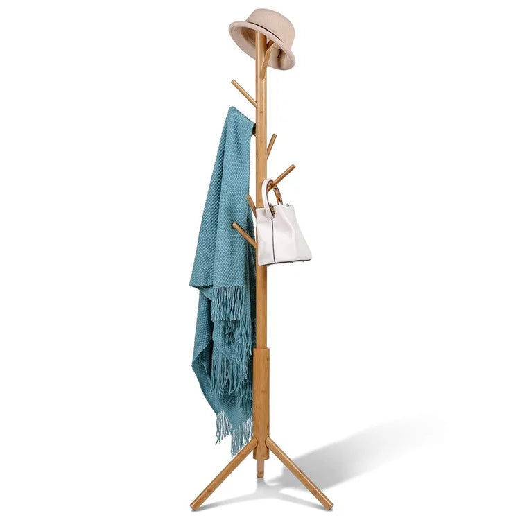 702SJYMJ Circular Column Bamboo Coat Rack Bag Hat Hanger Freestanding Stand