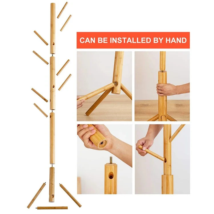 702SJYMJ Circular Column Bamboo Coat Rack Bag Hat Hanger Freestanding Stand