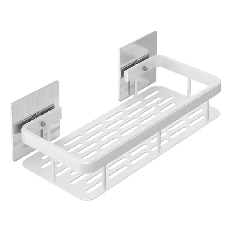 Punch-Free Aluminum Storage Rack Bathroom Organization Shelf, Wide Edge Single Layer Rectangular - Silver