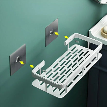 Punch-Free Aluminum Storage Rack Bathroom Organization Shelf, Wide Edge Single Layer Rectangular - Silver