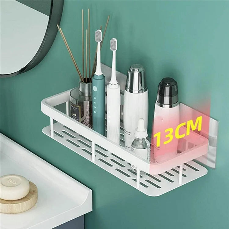 Punch-Free Aluminum Storage Rack Bathroom Organization Shelf, Wide Edge Single Layer Rectangular - Silver