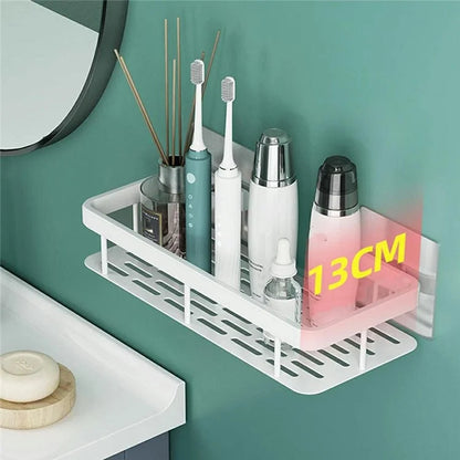 Punch-Free Aluminum Storage Rack Bathroom Organization Shelf, Wide Edge Single Layer Rectangular - Silver