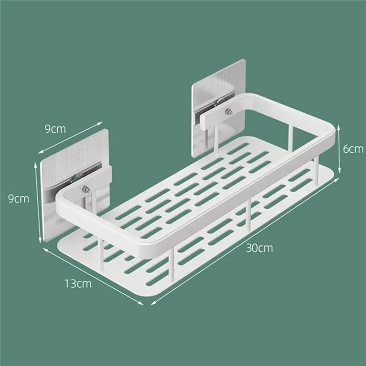 Punch-Free Aluminum Storage Rack Bathroom Organization Shelf, Wide Edge Single Layer Rectangular - Silver