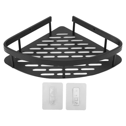 Punch-Free Aluminum Storage Rack Bathroom Organization Shelf, Wide Edge Single Layer Triangle - Black