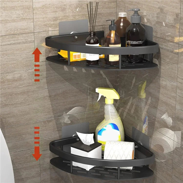 Punch-Free Aluminum Storage Rack Bathroom Organization Shelf, Wide Edge Single Layer Triangle - Black