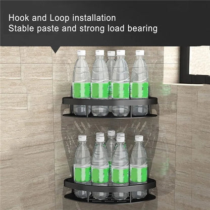 Punch-Free Aluminum Storage Rack Bathroom Organization Shelf, Wide Edge Single Layer Triangle - Black