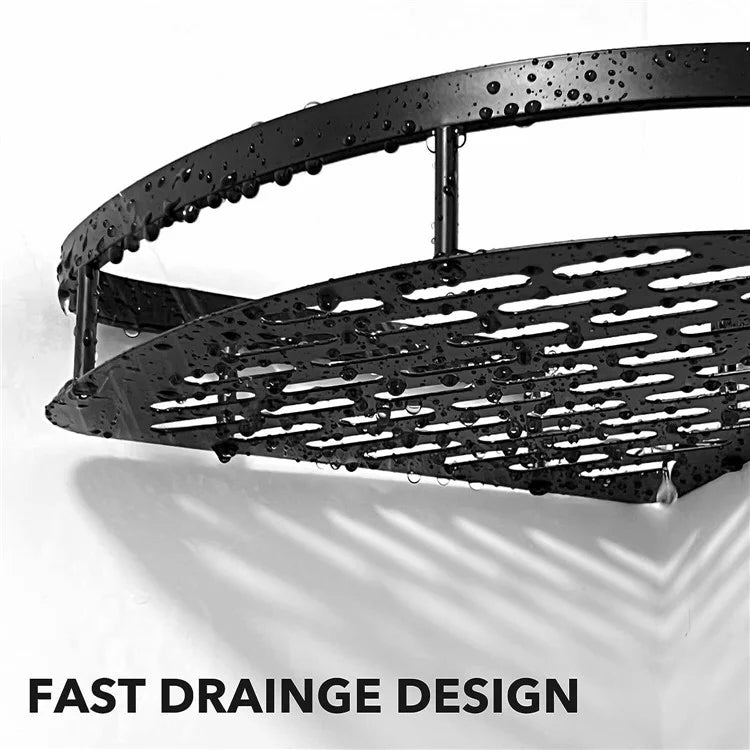 Punch-Free Aluminum Storage Rack Bathroom Organization Shelf, Wide Edge Single Layer Triangle - Black
