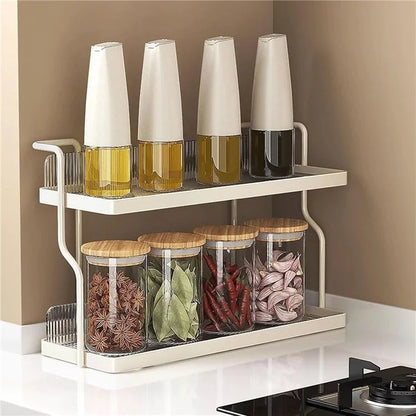 Dual Layer Kitchen Spice Cup Rack Countertop Wall Mounted Carbon Steel Storage Rack