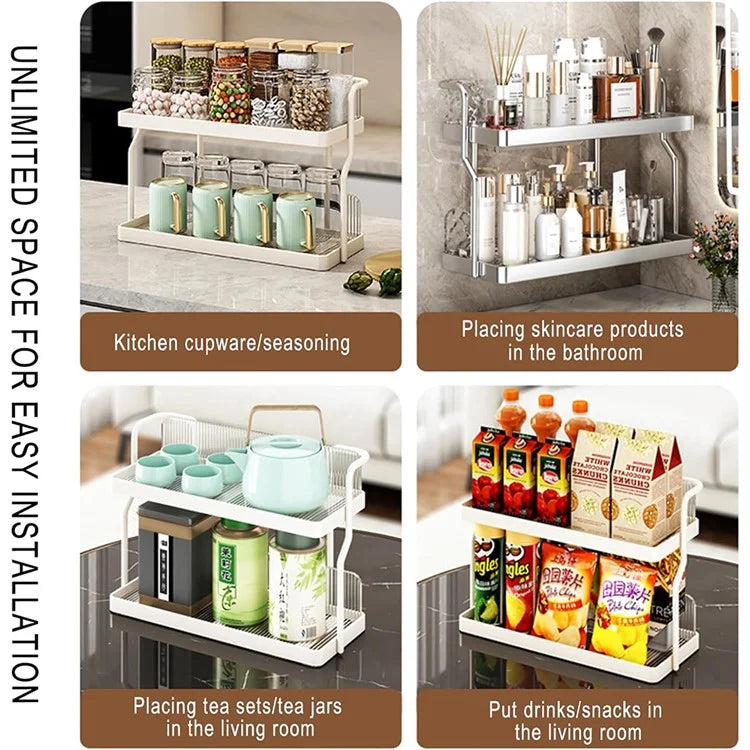 Dual Layer Kitchen Spice Cup Rack Countertop Wall Mounted Carbon Steel Storage Rack