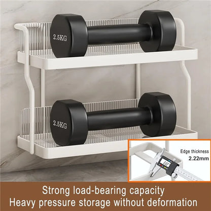 Dual Layer Kitchen Spice Cup Rack Countertop Wall Mounted Carbon Steel Storage Rack