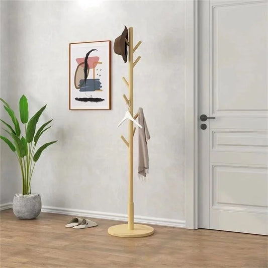 Coat Rack Stand Wooden Coat Tree Shaped Hanger Stand Freestanding with Sturdy Round Base