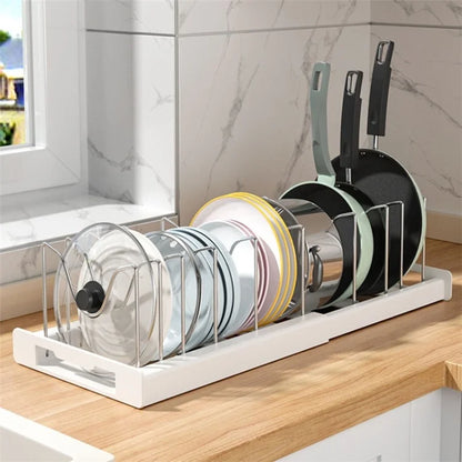 Retractable Adjustable Kitchen Storage Rack Pot Lid Dish Pan Storage Stand